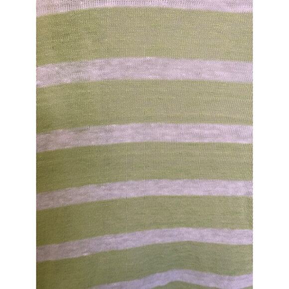 J JILL Lime Stripe Open Front Linen Waterfall Front Cardigan Size L Lime/White - Picture 5 of 7